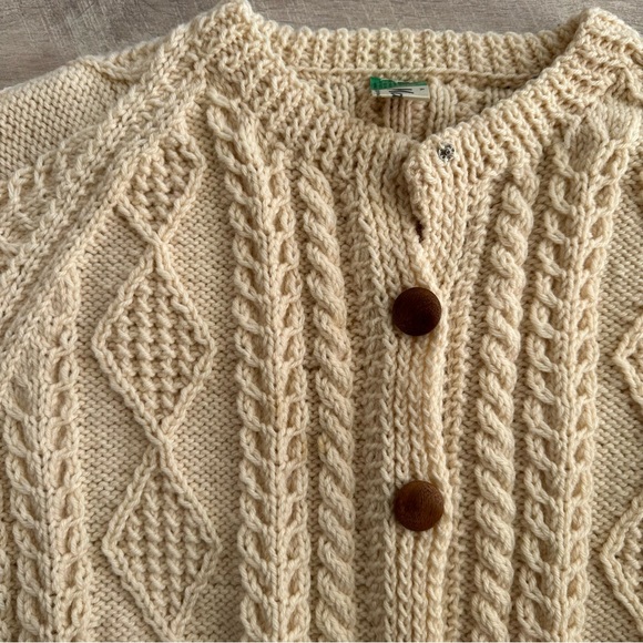 Vintage Mary Smith Hand Knitted Wool Ireland Fisherman's Cable Sweater Cardigan - Picture 15 of 15